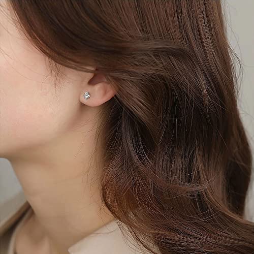 Titanium Surgical Steel CZ Screw Back Stud Earrings Set Hypoallergenic | Cubic Zirconia, Stainless Steel, Mens, Small, Dainty, Silver, Hypoallergenic for Sensitive Ears, Lobe, Cartilage, Helix - color: Round Clear - 2/3/4/5/6/7mm