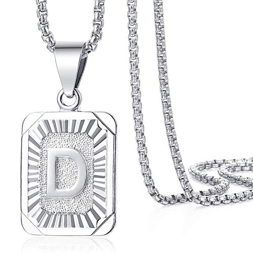 Trendsmax Initial Letter Pendant Necklace Mens Womens Capital Letter White Gold Plated A Z Stainless Steel Box Chain 22inch - style: D