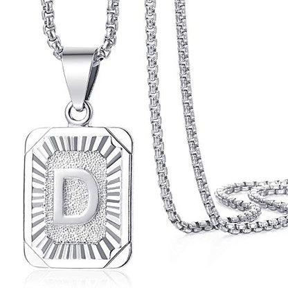 Trendsmax Initial Letter Pendant Necklace Mens Womens Capital Letter White Gold Plated A Z Stainless Steel Box Chain 22inch - style: D