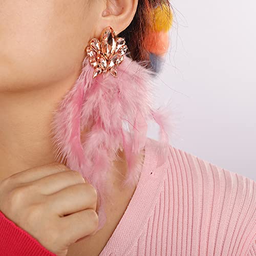 Denifery Long Feather Earrings Bohemian Earrings Multicolor Tassel Handmade Feather Earrings Dangling Earrings for Women (Light Purple) - color: Light Purple