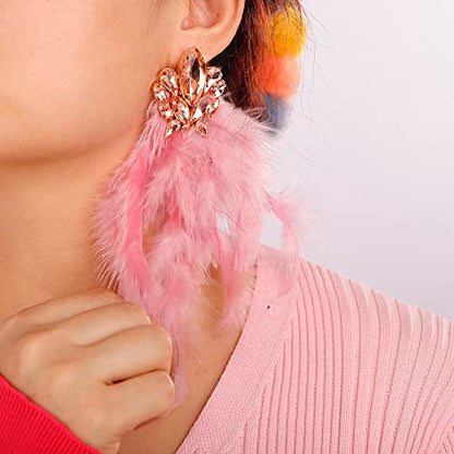 Denifery Long Feather Earrings Bohemian Earrings Multicolor Tassel Handmade Feather Earrings Dangling Earrings for Women (Light Purple) - color: Light Purple