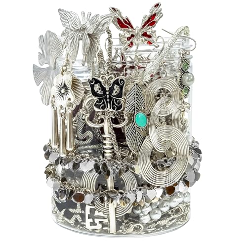 SMUOBT Mystery Jewelry Jar Bundle - Surprise Vintage Jewelry Box for Women,Gift Jewelry Set (Necklace, Earrings, Rings,Kracelet,Keychain) - Unique Birthday Gift for Women - color: silver