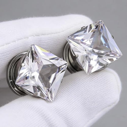 ARTFAN Ear Expander Gauges Tunnels - 2PCS Stainless Steel Screw Square CZ Stone Plugs Tunnels for Stretched Ears, Ear Gauges Stretcher for Women Men, Hypoallergenic Body Piercing Jewelry - size: 8g (3mm)