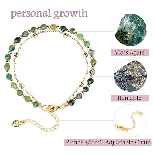 Farfume Crystal Beaded Bracelets for Women 4mm Natural Stone Jewelry Gifts | Natural Beads Gemstone,Handmade,Helper Tool,Yoga Protection,Hypoallergenic,Durability Wear - color: Moss Agate-personal growth