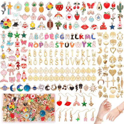 Riwiuue 679 Pcs Gold Charms for Jewelry Making | Includes 279 Pcs Letter Initials & Enamel Charms and 400 Jump Rings for Keychains, Bracelets, Necklaces, DIY Crafts - color: Letter & Mixed Patterns Charms-679pcs