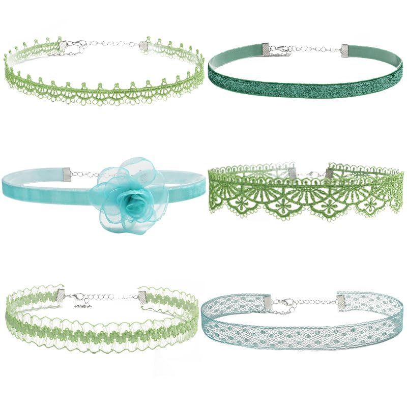 Nova&Aria Chokers Set For Women Heart Choker Necklaces Flower Pendant Velvet Cute Pink Turquoise Blue White Black Choker Necklace Christmas Colorful Lace Chokers - color: Green B
