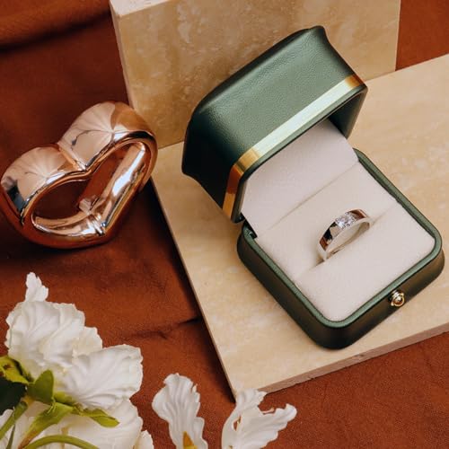MY MIRONEY PU Leather Ring Box, Blackish Green | Jewelry Gift Case Ring Storage Case for Proposal, Engagement, Wedding (2.28" x 2.28" x 1.97") - style: Ring Box(Type A); Blackish Green