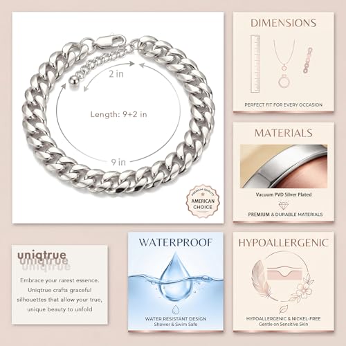 Width-12mm Chunky Cuban Link Ankle Bracelets for Women Waterproof, 18K Gold/Silver Plated Anklets Cubic Zirconia Adjustable Thick Chain Trendy Beach Summer Fashion Jewelry Gift - style: Style 1-Silver