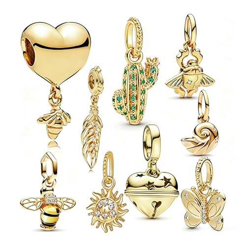 10 Pack Silver Bead Charms for Bracelets and Necklaces Pendant Dangle Beads Jewelry Gifts for Women Charm Set - color: Gold
