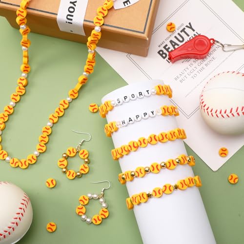 300Pcs Softball Clay Beads for Jewelry Making | Softball Polymer Clay Beads,for Bracelets Necklaces Earrings and Crafts Supplies - color: Softball Color