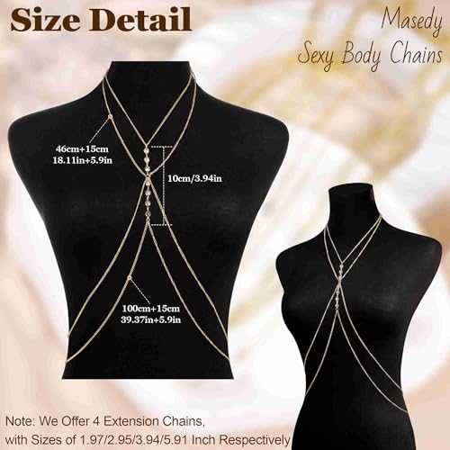 14K Gold Sexy Body Chains for Women Necklace Layered Bikini Bra Chain Crossover Belly Chain Rhinestone Summer Chest Chain Beach Prom Nightclub Body Chain Jewelry - style: Gold E