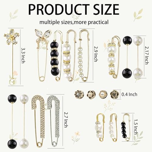 22 Pcs Pearl Brooch Pins for Women Costume Accessory, Retro Faux Crystal Clothing Clips Fashion Decoration Safety Pins for Sweater Shawl Collar Dress Shirt Jeans