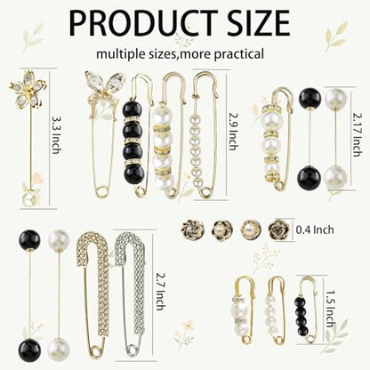 22 Pcs Pearl Brooch Pins for Women Costume Accessory, Retro Faux Crystal Clothing Clips Fashion Decoration Safety Pins for Sweater Shawl Collar Dress Shirt Jeans