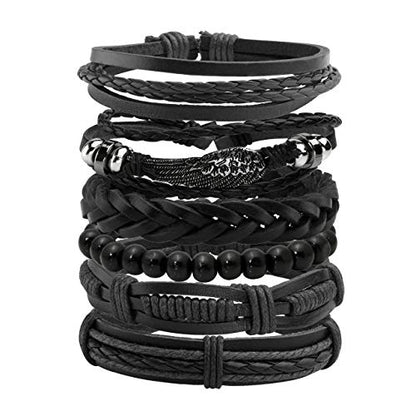 Mens Bracelet Braided Leather Punk Rock Cuff Bracelets Wrap Bracelet for Men Women Black - color: A:Black