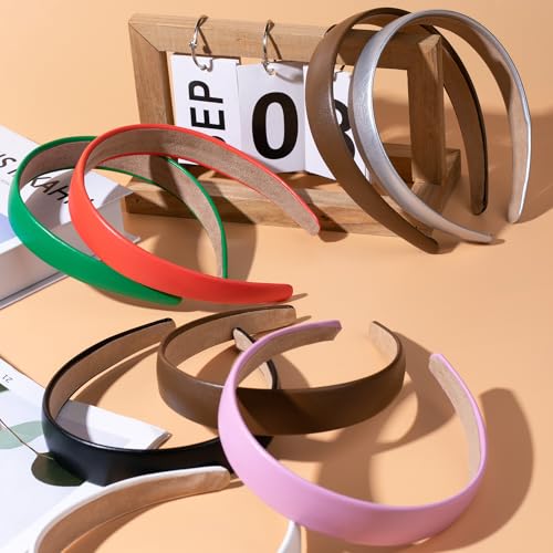 WantGor 1 Inch PU Leather Headband, Wide Padded Hairband Fashion Hair Bands | Cute Womens Headbands Holiday DIY Hair Accessories (Brown) - color: Brown