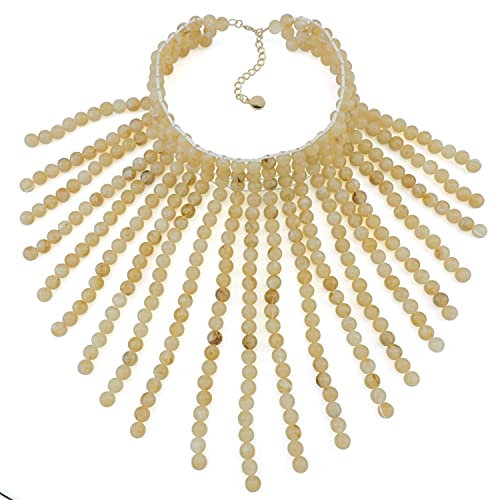 Coiris Boho African Wooden or Acrylic Beaded Bib Statement Necklace Strands Layered Cluster Chunky Collar Choker Wood Necklace for Women Fashion Costume Jewelry - color: Beige