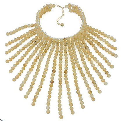 Coiris Boho African Wooden or Acrylic Beaded Bib Statement Necklace Strands Layered Cluster Chunky Collar Choker Wood Necklace for Women Fashion Costume Jewelry - color: Beige