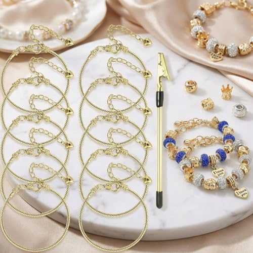 20 Pieces Snake Chain Charm Bracelet Chain with Bracelet Helper Adjustable Snake Charm Bracelet with Heart Lobster Clasp Extender Chain DIY Bracelet Chains for Women Gifts Jewelry Making Supplies - color: 20PCS 6.3 Inch Gold Bracelet