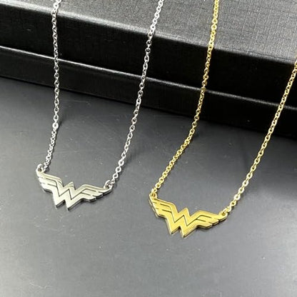 Tapp Collections Stainless Steel Superhero Pendant Necklace - color: Wonder-W / Steel Chain / Gold Color