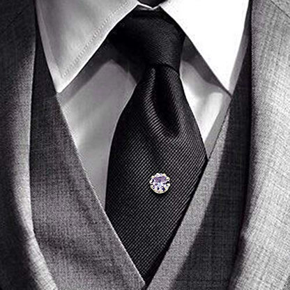 HAWSON Mens Tie Tack with Chain Round Crystal Wedding Business Accessories - color: Gold + Violet