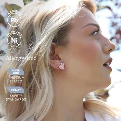 Infinity Love Heart Stud Earrings for Women, Birthstone and Healing Stone, Gifts for Mom, Wife, and Her, Silver Plated - color: 10b-October-Healing Stone for Love-Rose Quartz Pink