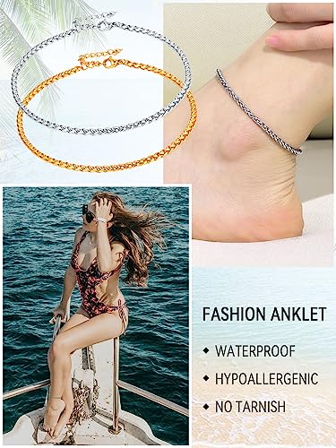 FaithHeart Waterproof Ankle Bracelets for Women, 1/2/3Pcs Non Tarnish Stainless Steel Layered Anklet Set Paperclip Figaro Cuban Link Chain Dainty Summer Beach Jewelry Gift Adjustable Size - style: i.Spiga - Silver