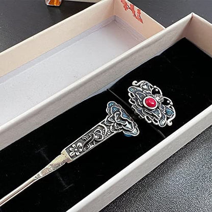 S925 Silver Plated RUYI Shape with Red Pearl Hairpin Chinese hanfu Style Hair Sticks Handmade Hair Clip Hair Accessories for Women Girls Long Hair (Ruyi) - color: Ruyi