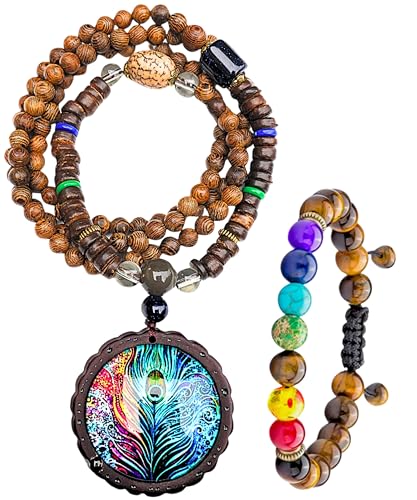 Bohemian Beaded Necklace for Women Long Boho Pendant Wood Mala Beads Wooden Strand Tassel Stone Bohemian Necklaces for Women Jewelry - style: Ethnic Peacook Feather