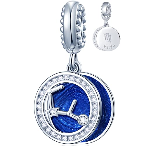 Zodiac Sign Charms for Charm Bracelets - 925 Sterling Silver Necklace Pendants, 12 Constellation/Horoscope Star Dangle - Dangling Birthstone Beads, Birthday Gifts for Women/Men. - color: Virgo (8.23～9.22)