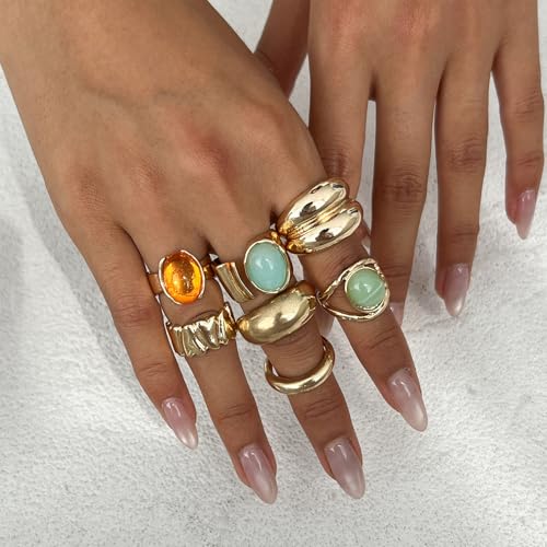 Chunky Rings for Women Stackable Vintage Adjustable Rings for Women Gold Statement Stone Ring Set Non Tarnish Vintage Jewelry - style: Gold 2