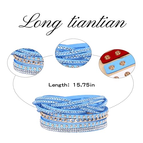Long tiantian Leather Wrap Bracelets for Women Boho Multi Layered Bracelets Western Jewelry Hot Pink Accessories Birthday Gifts - color: 2287 lightblue
