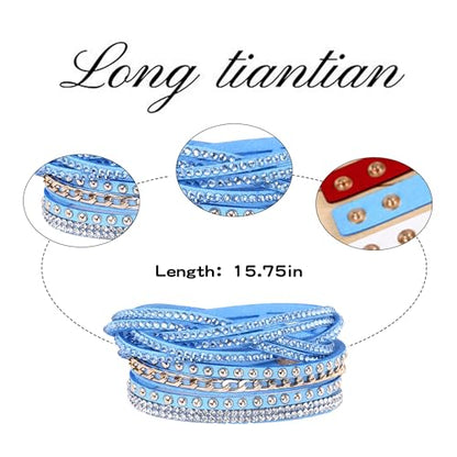 Long tiantian Leather Wrap Bracelets for Women Boho Multi Layered Bracelets Western Jewelry Hot Pink Accessories Birthday Gifts - color: 2287 lightblue