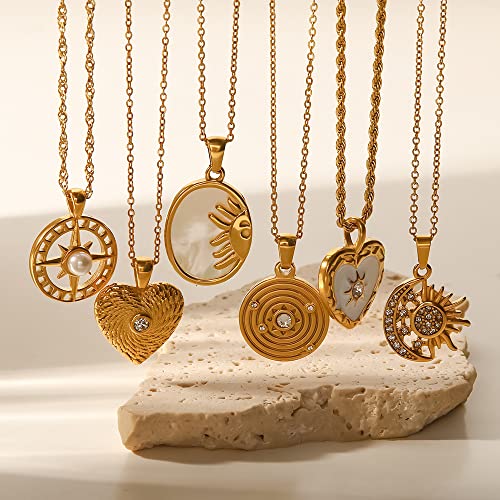 Unisex Celestial Gold Pendant Necklaces, Sun/Moon/Star/Angle Celestial Elements Unisex Choker Gold Lover Chains for Men and Women Jewelry - color: Gold Chain - Heart