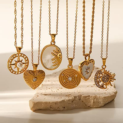 Unisex Celestial Gold Pendant Necklaces, Sun/Moon/Star/Angle Celestial Elements Unisex Choker Gold Lover Chains for Men and Women Jewelry - color: Gold Chain - Heart