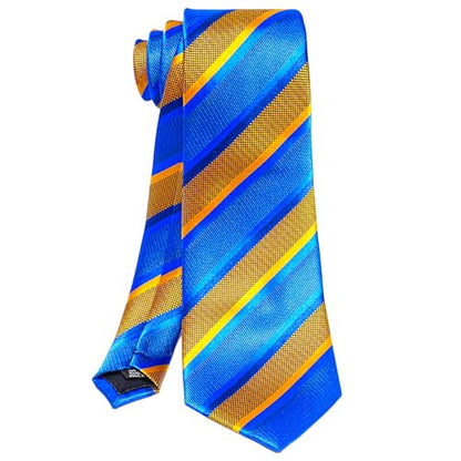 5PCS Mens Silk Tie, Pocket Square, Cufflinks, Drilled Tie Ring and Lapel Pin Set for Wedding Groom Party - color: Gold and Blue Tie Set -151