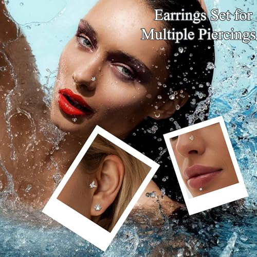 YADOCA 16G 18G Helix Flat Back Tragus Piercing Jewelry Earrings for Women | Hypoallergenic Surgical Steel Cartilage Earrings Daith Conch Medusa Nose Piercing Jewelry Gold Stud Earrings Set 6 7 8 10 MM - color: Silver, size: 16G(1.2MM)-10MM-New