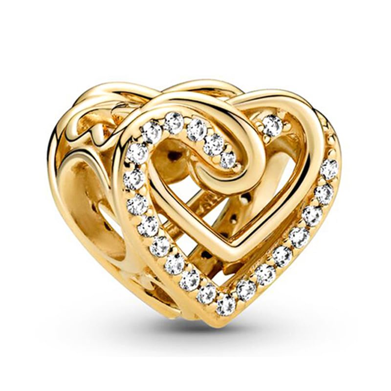 9 Pack Silver Spacer Beads Charms fit Bracelet, Heart Beads DIY Jewelry Gifts Women - color: A