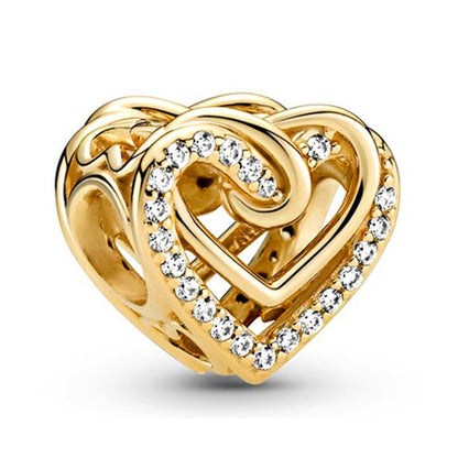 9 Pack Silver Spacer Beads Charms fit Bracelet, Heart Beads DIY Jewelry Gifts Women - color: A