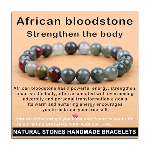 AD Beads Handmade Gemstone Stretch Elastic Bracelet Crystal Healing Reiki Nature's Beauty and Spiritual Essence Unisex (8mm, African Bloodstone (Strengthen the Body)) - color: African Bloodstone (Strengthen the Body), size: 8mm