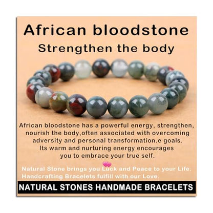 AD Beads Handmade Gemstone Stretch Elastic Bracelet Crystal Healing Reiki Nature's Beauty and Spiritual Essence Unisex (8mm, African Bloodstone (Strengthen the Body)) - color: African Bloodstone (Strengthen the Body), size: 8mm