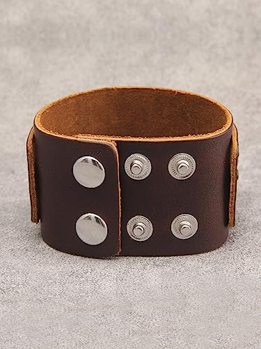 Jeilwiy Punk Leather Wristbands for Men Bracelets Handmade Wide Cuff Bangle Braided Jewelry Black Brown Adjustable - Punk Father's Gifts - color: Leather Cuff