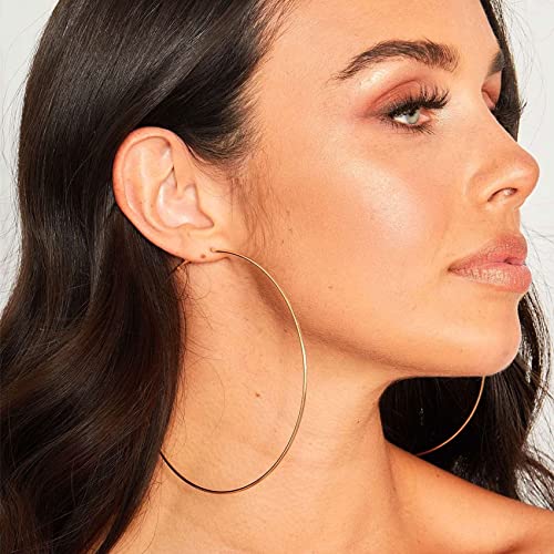 2mm Sterling Silver Big Hoop Earrings For Women - Large Hypoallergenic Circle Endless Thin Oversize Silver Hoops - color: Gold,90mm hoops