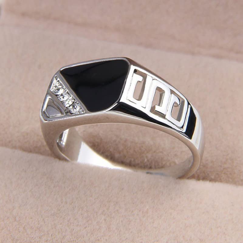 Men's Geometric Black Onyx Ring,Men's Square Ring 925 Sterling Silver /14K Gold Resin Inlay Cubic Zirconia Fashion Statement Ring for Men Fashion Statement Jewelry(Silver，Size 8) - color: Silver, size: Size 8