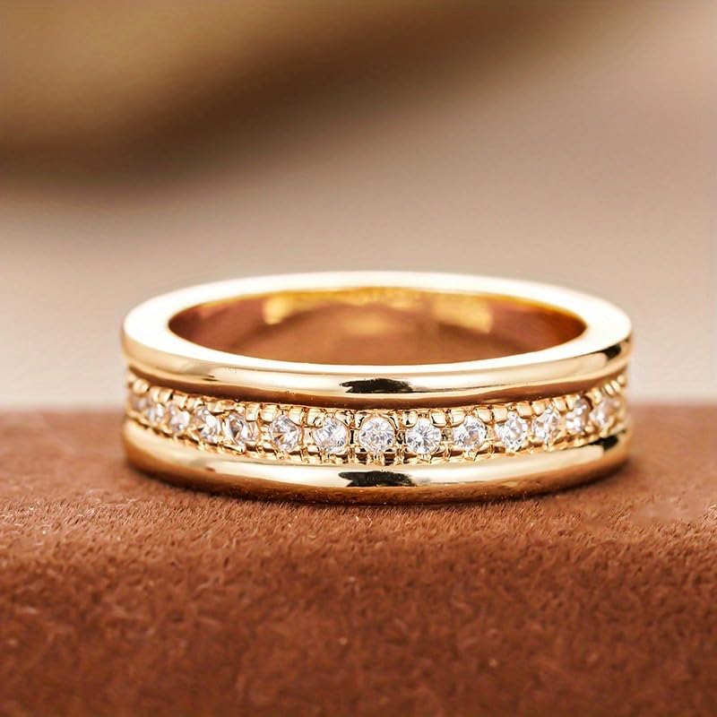 Simple Eternity Band Ring Synthetic Gemstone Wide Ring for Women Wedding Engagement Ring Fashion Jewelry - color: Gold Color