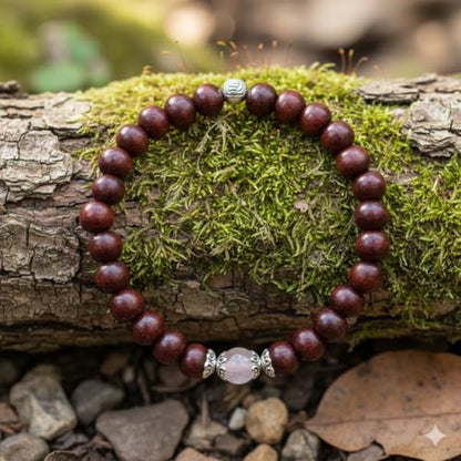 Avoirr 8mm-Red Sandalwood & Clear Quartz Bracelet | Handcrafted Spiritual Beads Jewelry | Meditation, Clarity & Balance Bracelet | Unisex Stretch Bracelet-Natural Wooden & Crystal Healing Beads- 7 Inches