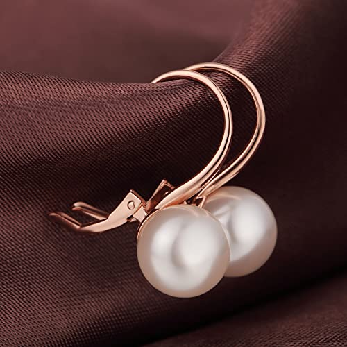 Pearl Earrings for Women Pearl Leverback Earrings 925 Sterling Silver - color: B3-rose