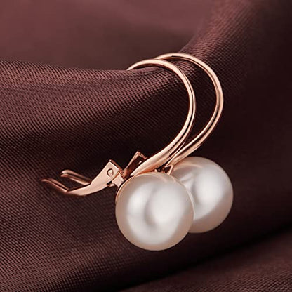 Pearl Earrings for Women Pearl Leverback Earrings 925 Sterling Silver - color: B3-rose