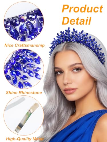 Bridal Rhinestone Headband Wedding Hair Accessories for Women, Pearl Crystal Headband Wedding Costume Headpieces for Brides Princess Quinceanera Christmas Party Prom Birthday(Blue) - color: Blue