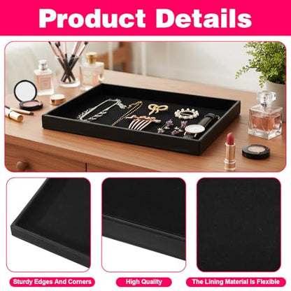 6 Pcs Velvet Stackable Jewelry Organizer Trays Showcase Display Tray Bracelet Ring Earring Necklace Organizer Empty Plate for Drawers Countertop (Black)