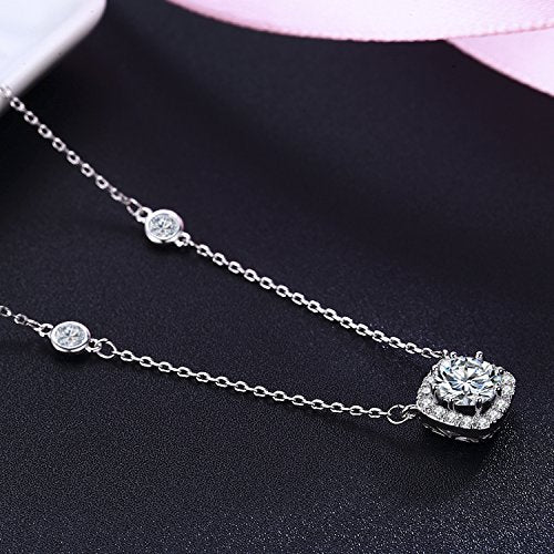 SBLING Platinum Plated Cubic Zirconia/Austrian Crystal Cushion Shape Halo Pendant Necklace/Earrings - color: Fixed pendant-Cubic Zirconia
